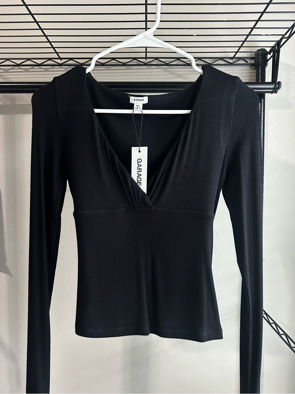 NWT Garage Black Long Sleeve V-Neck Ribbed Top